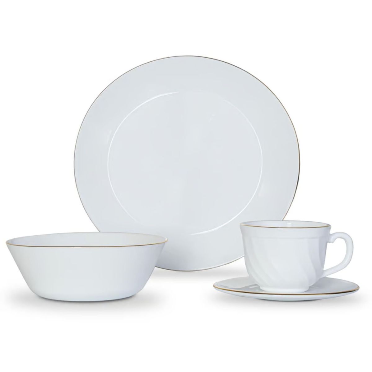 HOME ELEMENTS - Vajilla Vitrocerámica Home Elements Borde Dorado 4 puestos 6 piezas
