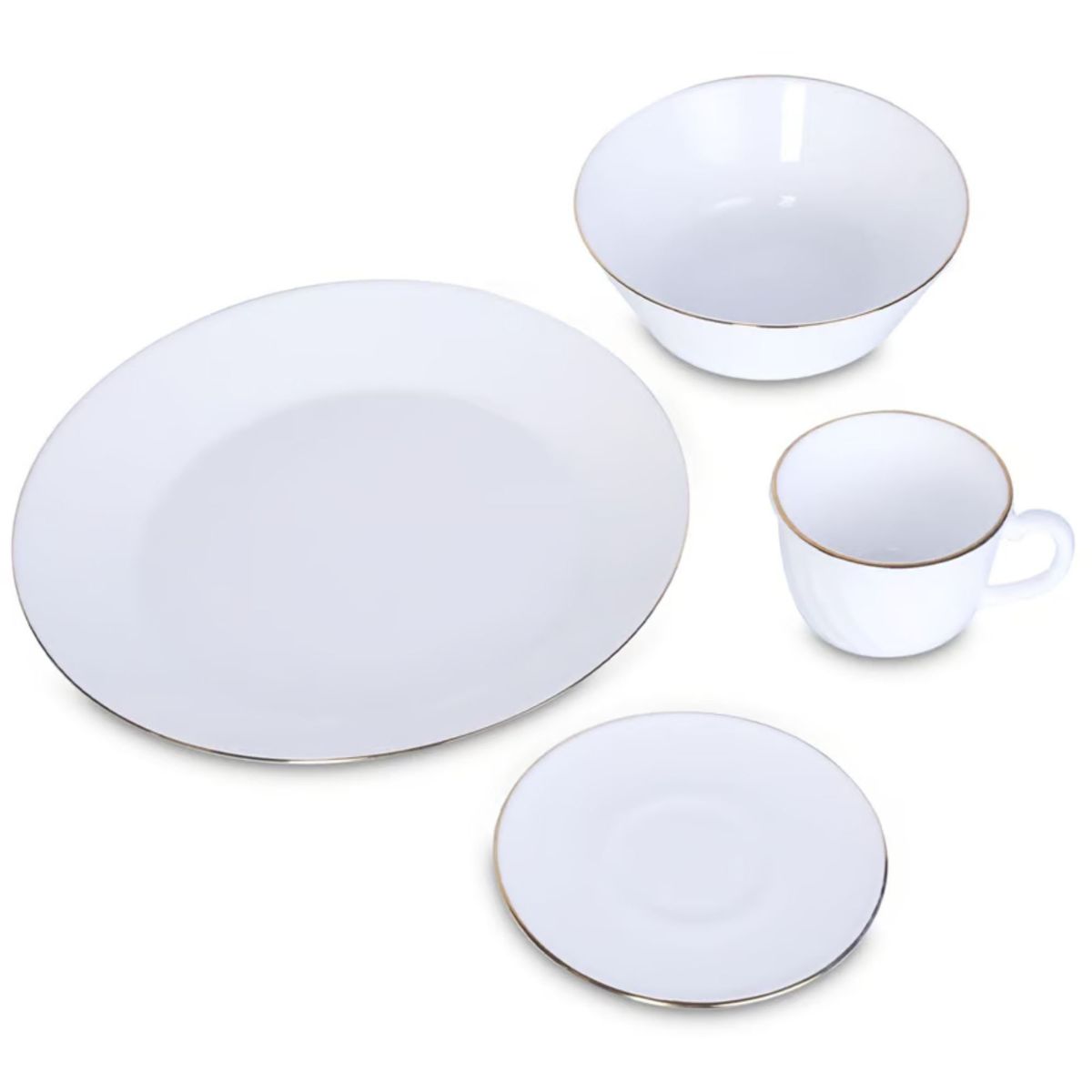 HOME ELEMENTS - Vajilla Vitrocerámica Home Elements Borde Dorado 4 puestos 6 piezas