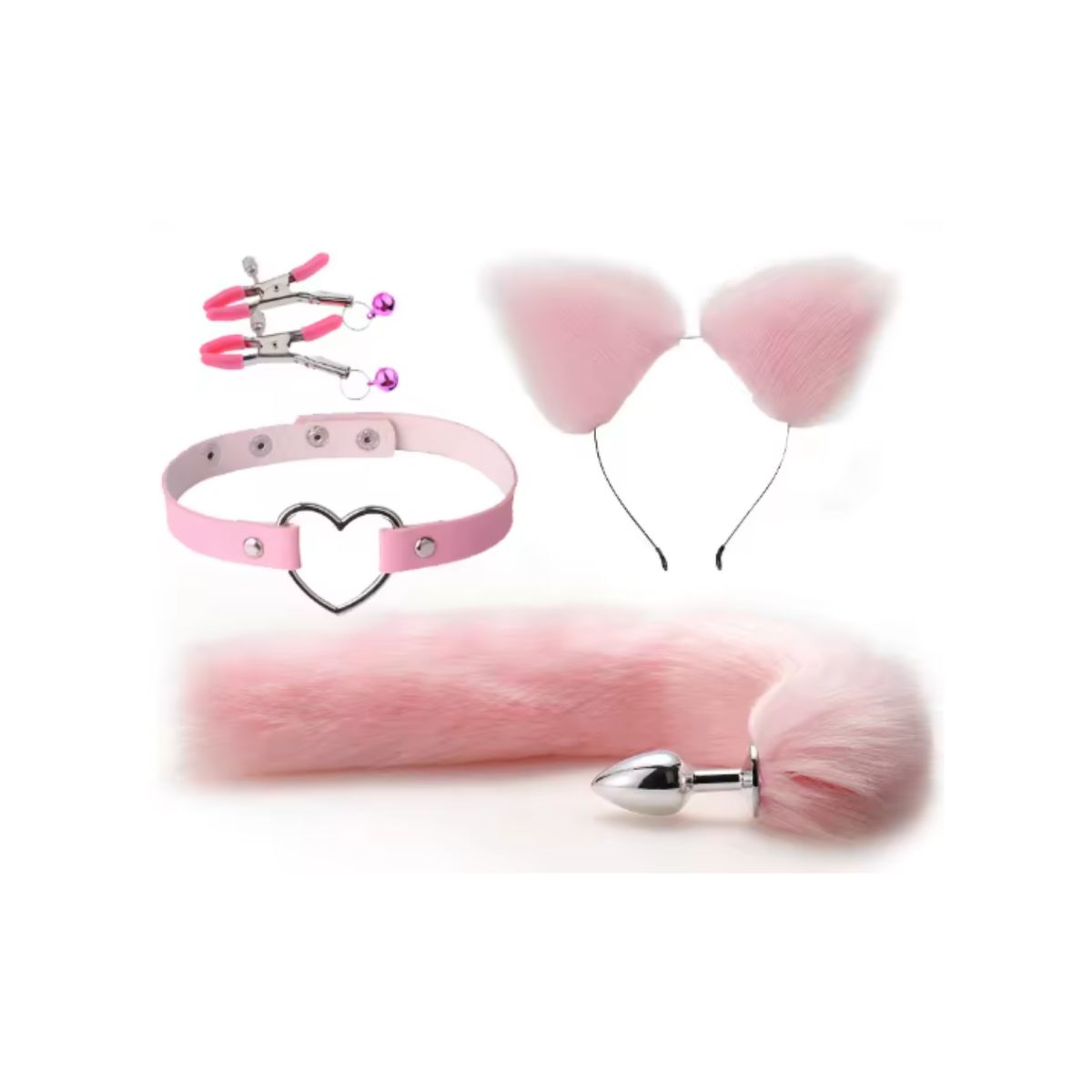 DISTRISEX - Plug cola de zorro con orejas kit x 4 piezas Rosado