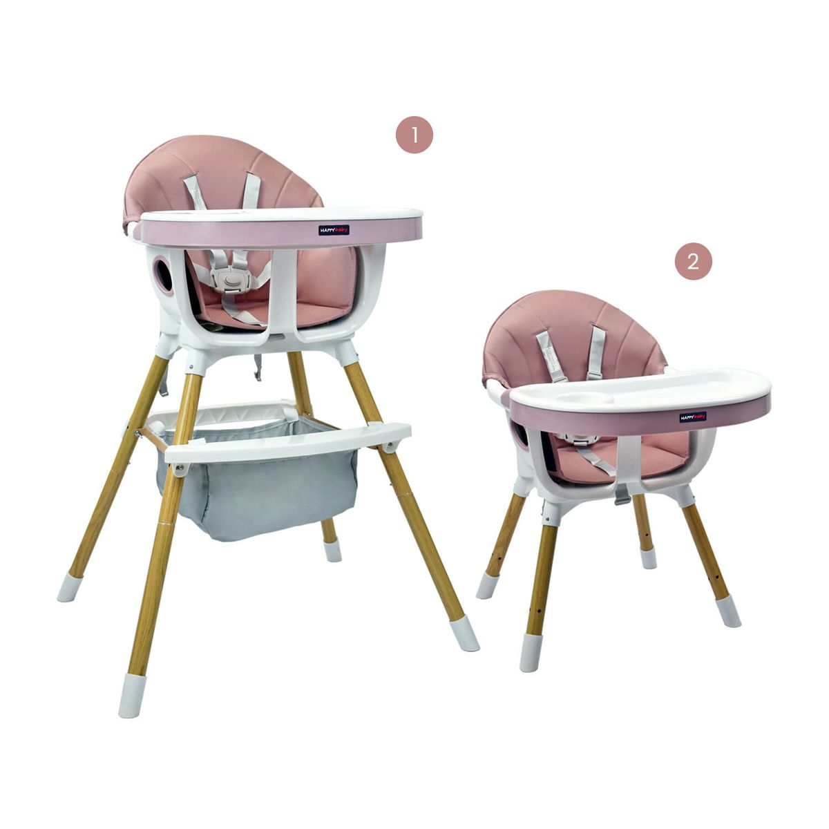 HAPPY BABY - Silla Comedor Bebé 2en1 Happy Baby Rock Rosa