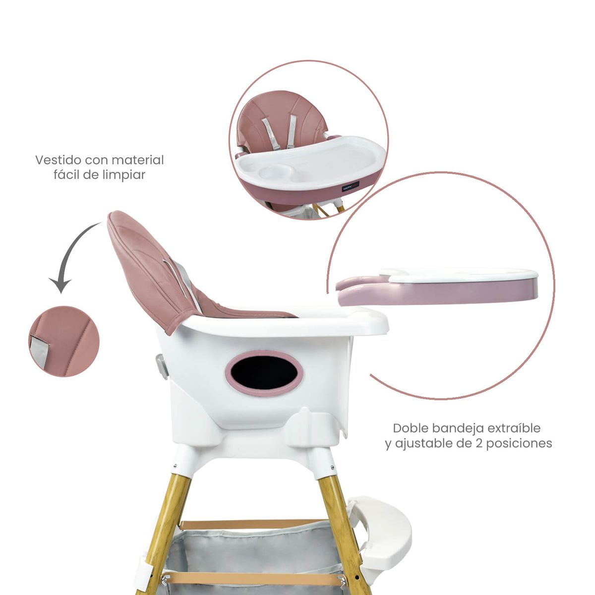 HAPPY BABY - Silla Comedor Bebé 2en1 Happy Baby Rock Rosa