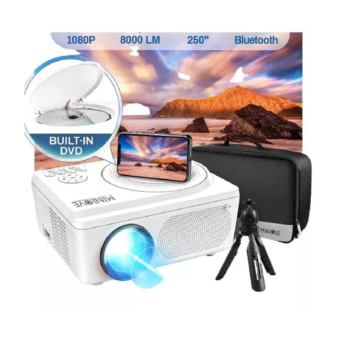 GENERICO - Proyector Videobeam 1080p con DVD 4600 Lumens Led Hdmi Contraste
