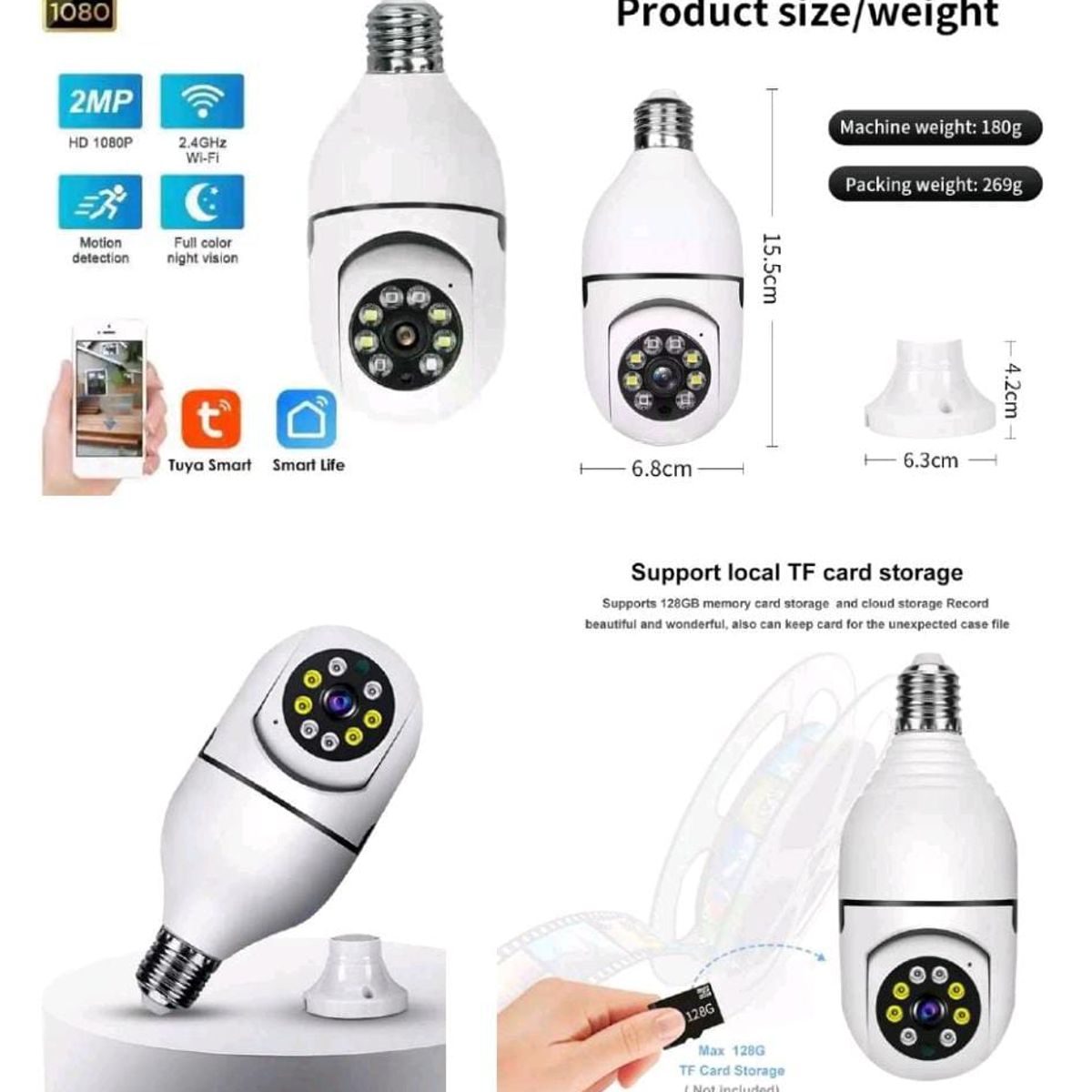 GENERICO - Camara Bombillo Giratorio Inalambrica Wifi Inteligente