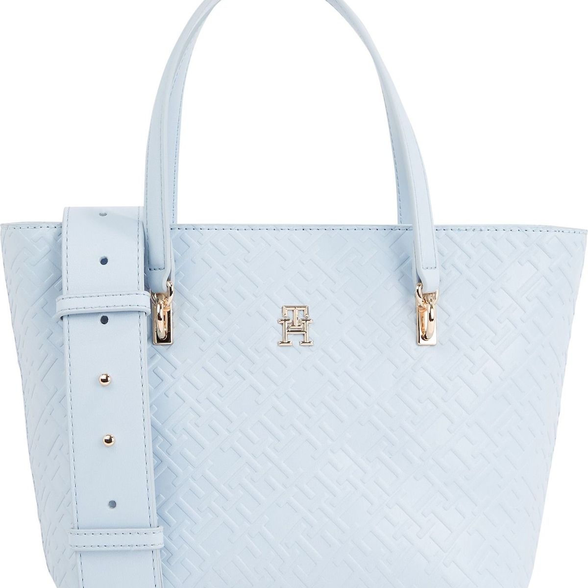 TOMMY HILFIGER - Bolso celeste tote pequeño con monogramas TH Tommy Hilfiger
