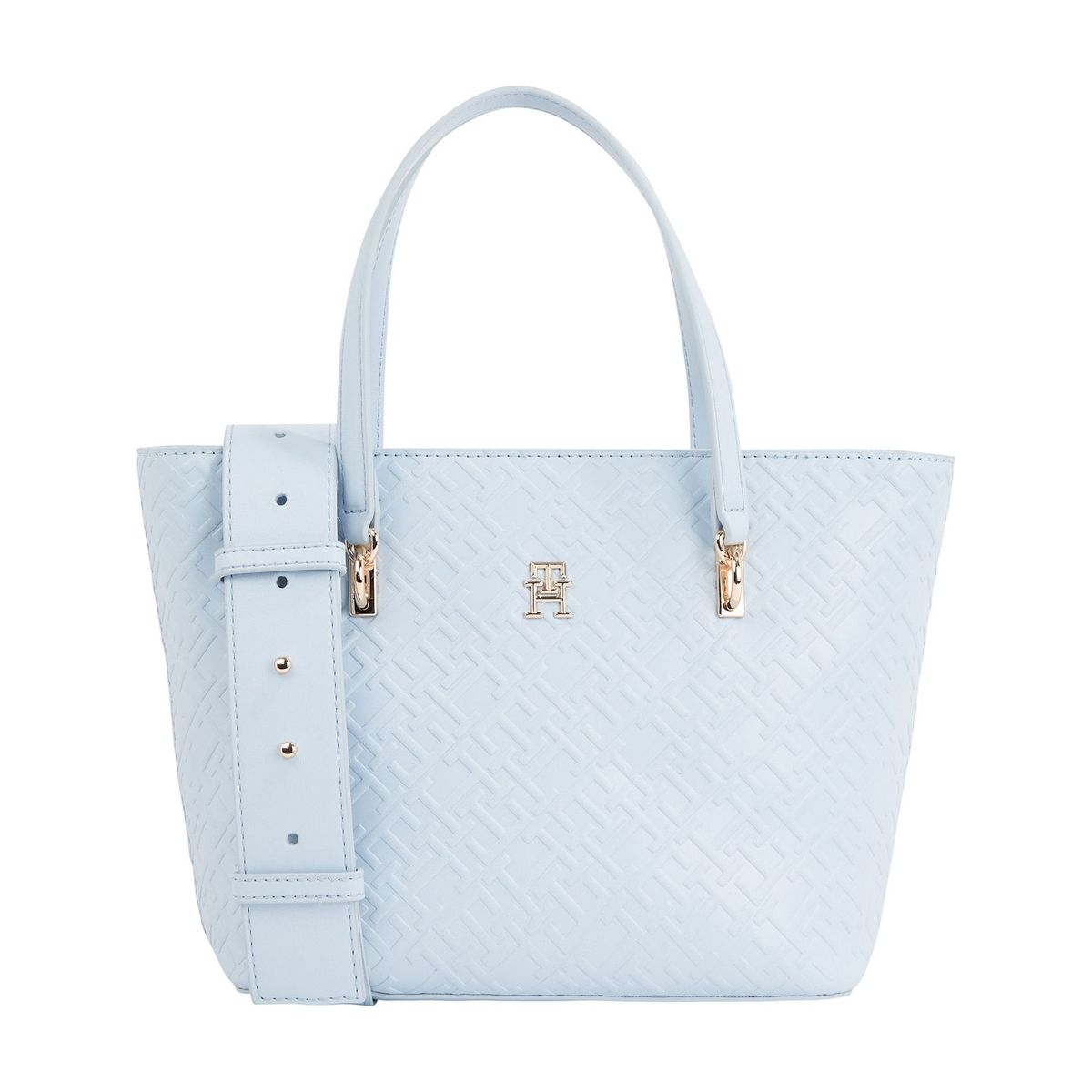 TOMMY HILFIGER - Bolso celeste tote pequeño con monogramas TH Tommy Hilfiger