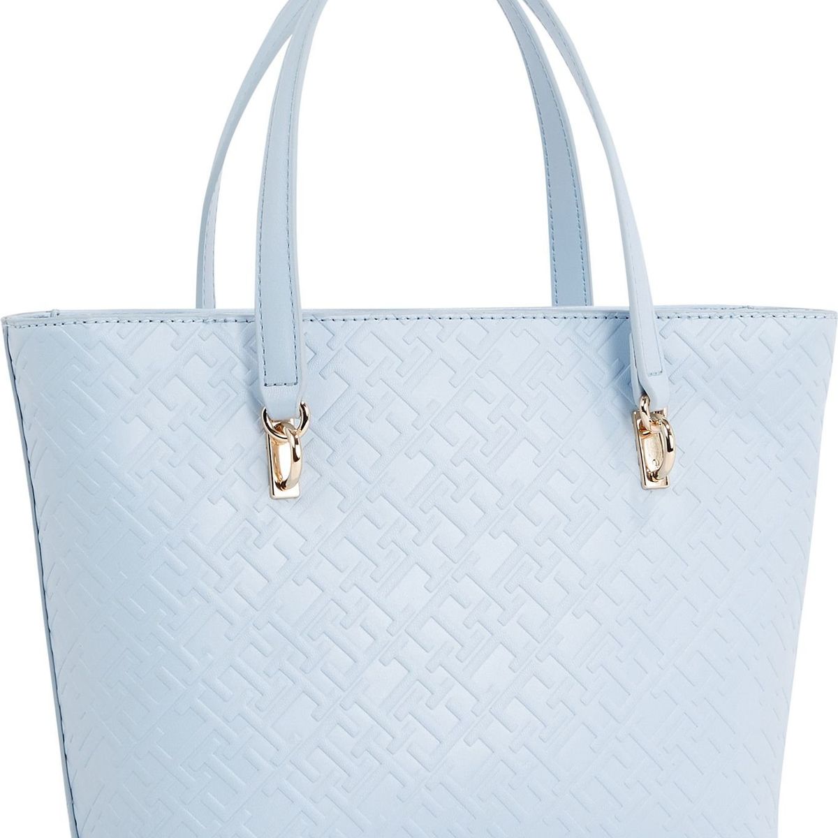 TOMMY HILFIGER - Bolso celeste tote pequeño con monogramas TH Tommy Hilfiger