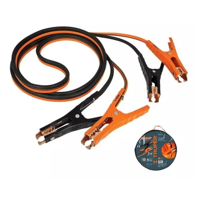 TRUPER - Cables para iniciar bateria de carro 3 mts 8 AWG