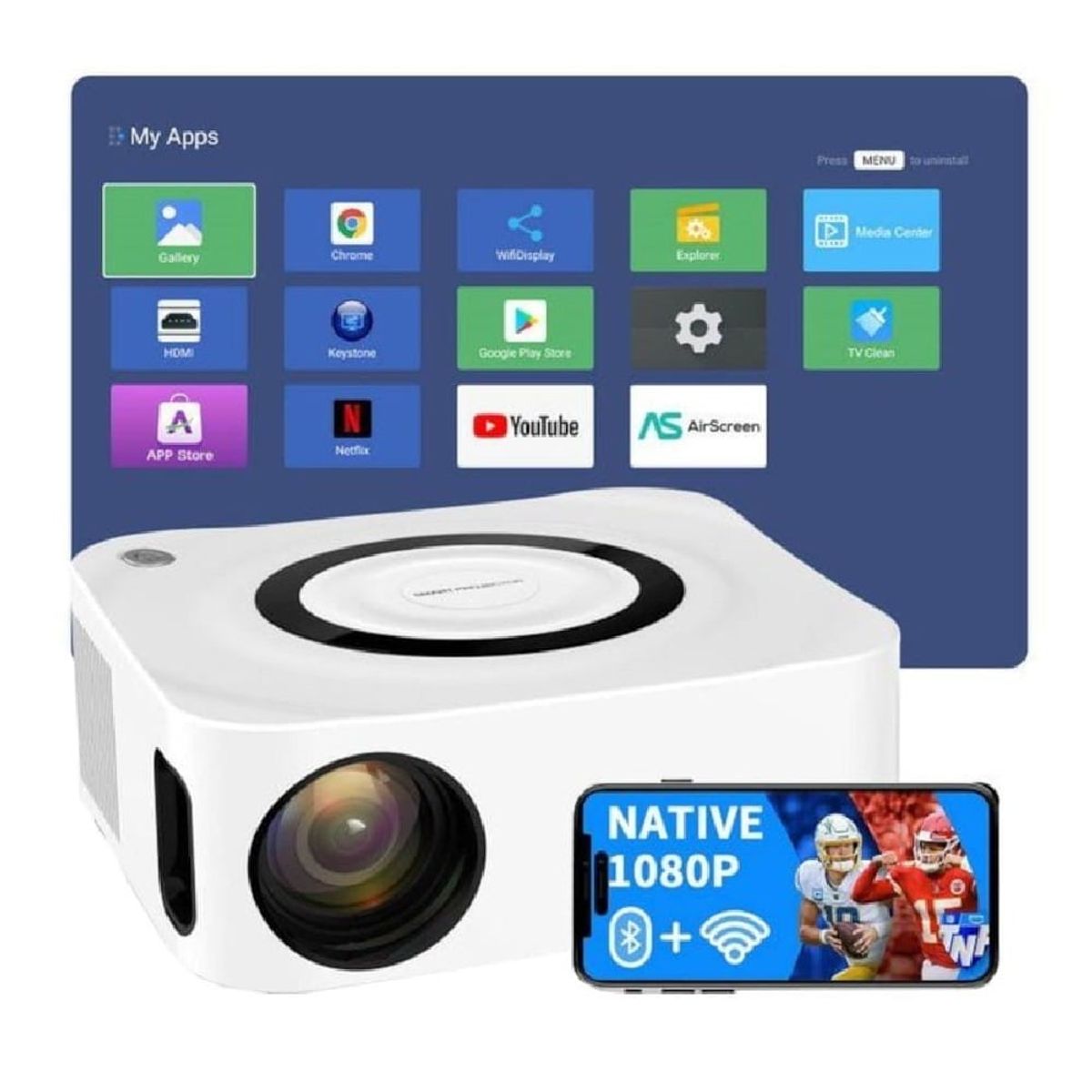 GENERICO - Proyector Video Beam 7000 Lumes Android 9 2 parlantes Miracast