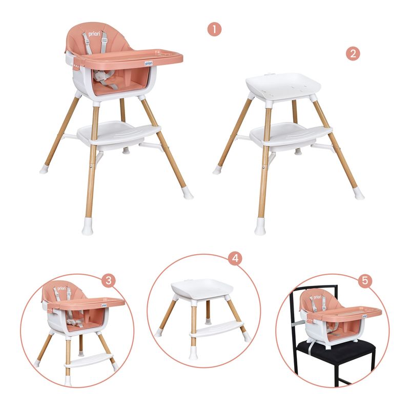 PRIORI - Silla Comedor Bebe 5 en 1 Executive Priori Rosado
