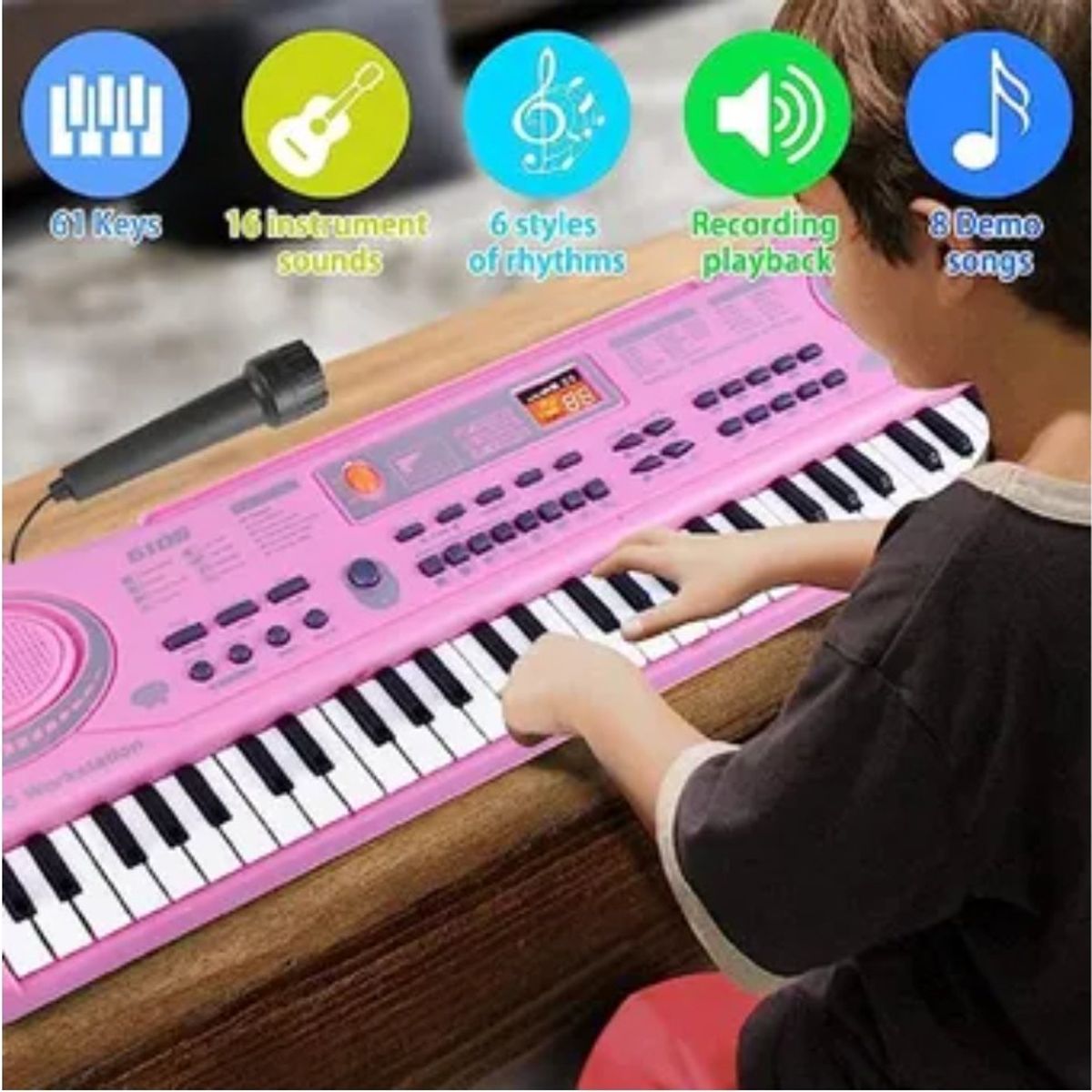 GENERICO - 61 Teclas Teclado Electrónico Piano Digital Musical rosado