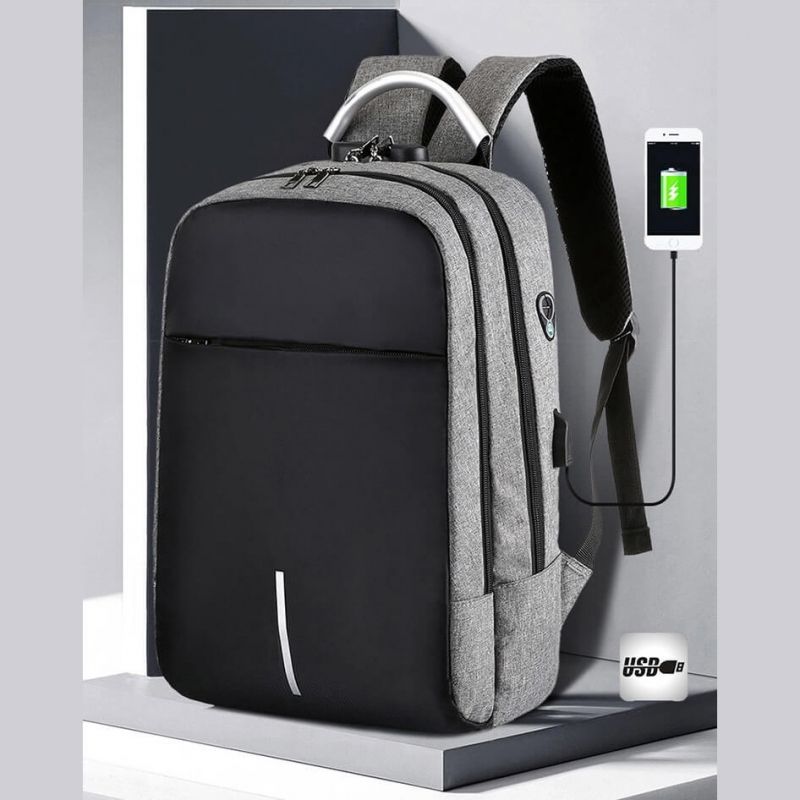 GENERICO - Morral Maleta Antirrobo Para Pc 15.6 Gris Puerto Usb
