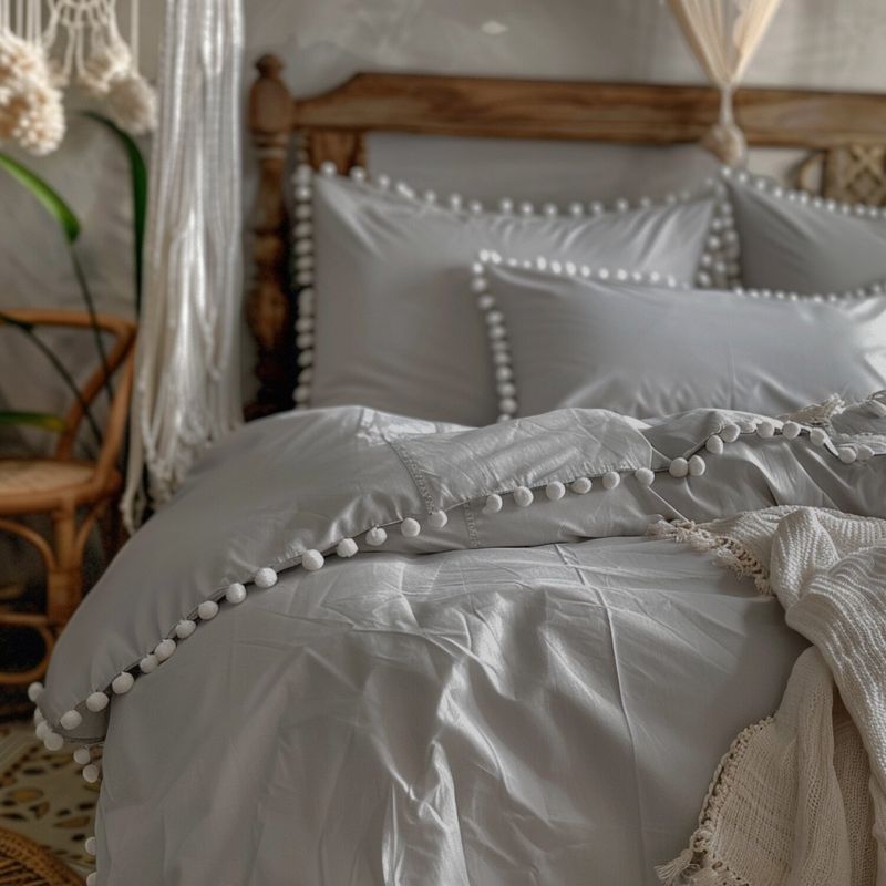 KARYTEX - Funda Duvet Liso Cama Doble Color Gris Oscuro - Borlas Blancas.