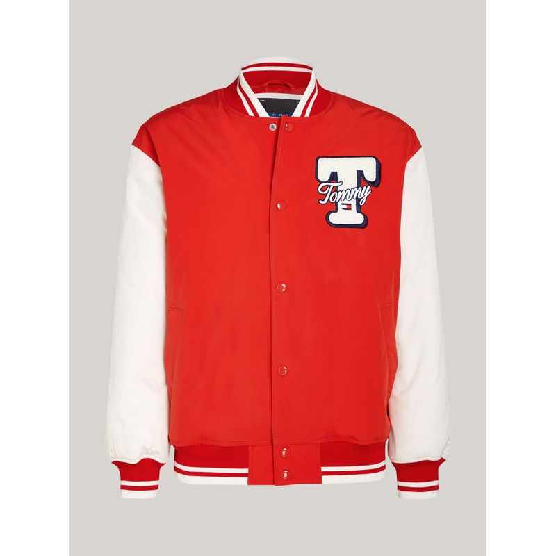 TOMMY HILFIGER - Chaqueta roja Letterman de estilo universitario Tommy Jeans
