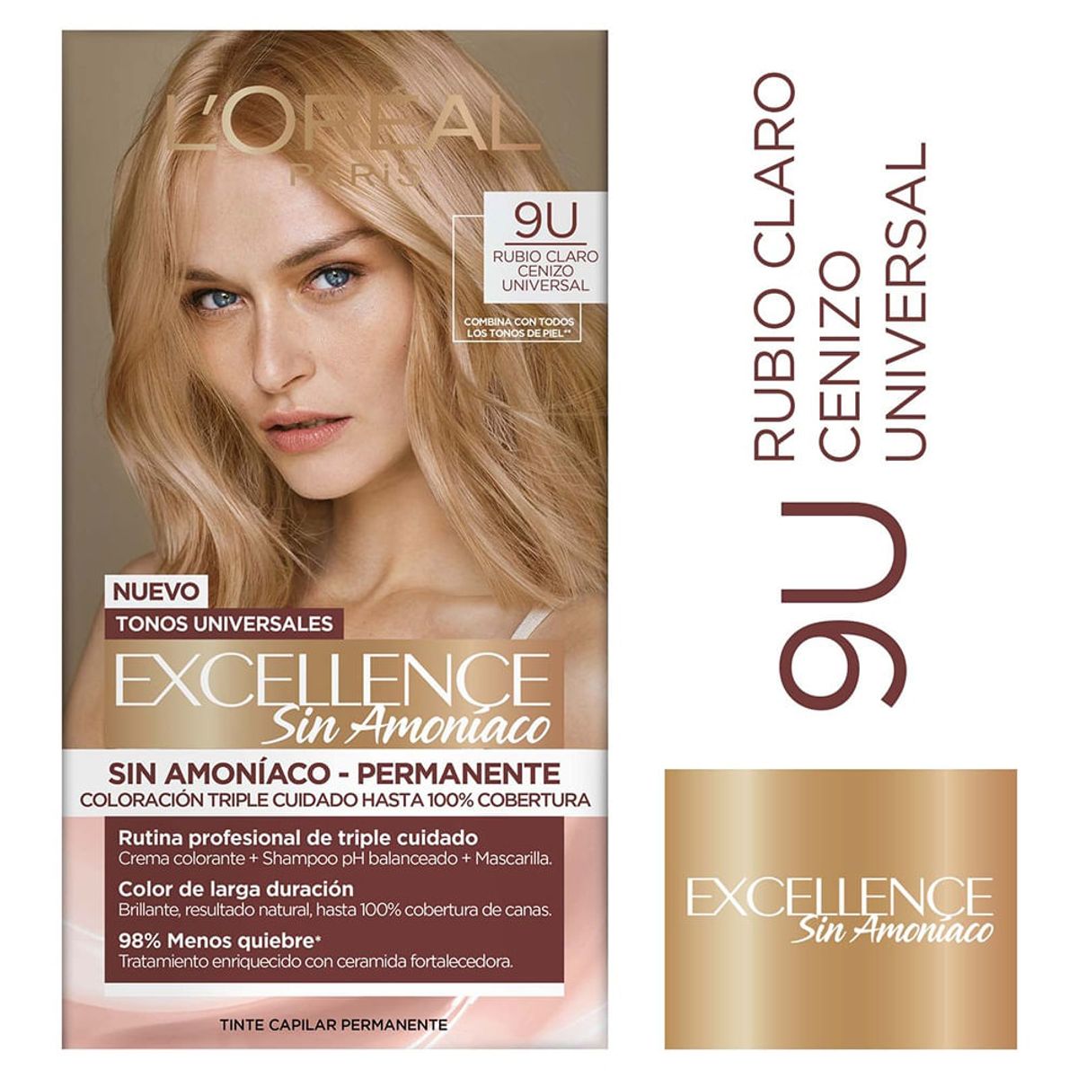 LOREAL PARIS - Tinte Excellence 9U Rubio Claro Cenizo Universal