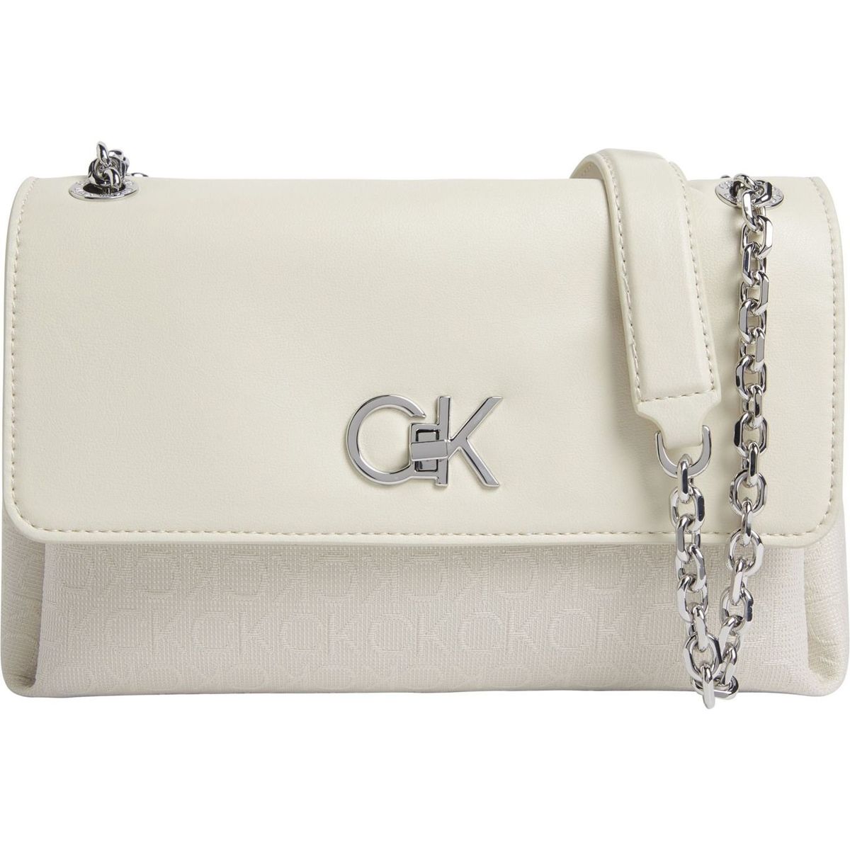 CALVIN KLEIN - Bolso beige de hombro convertible de jacquard con logo Calvin Klein
