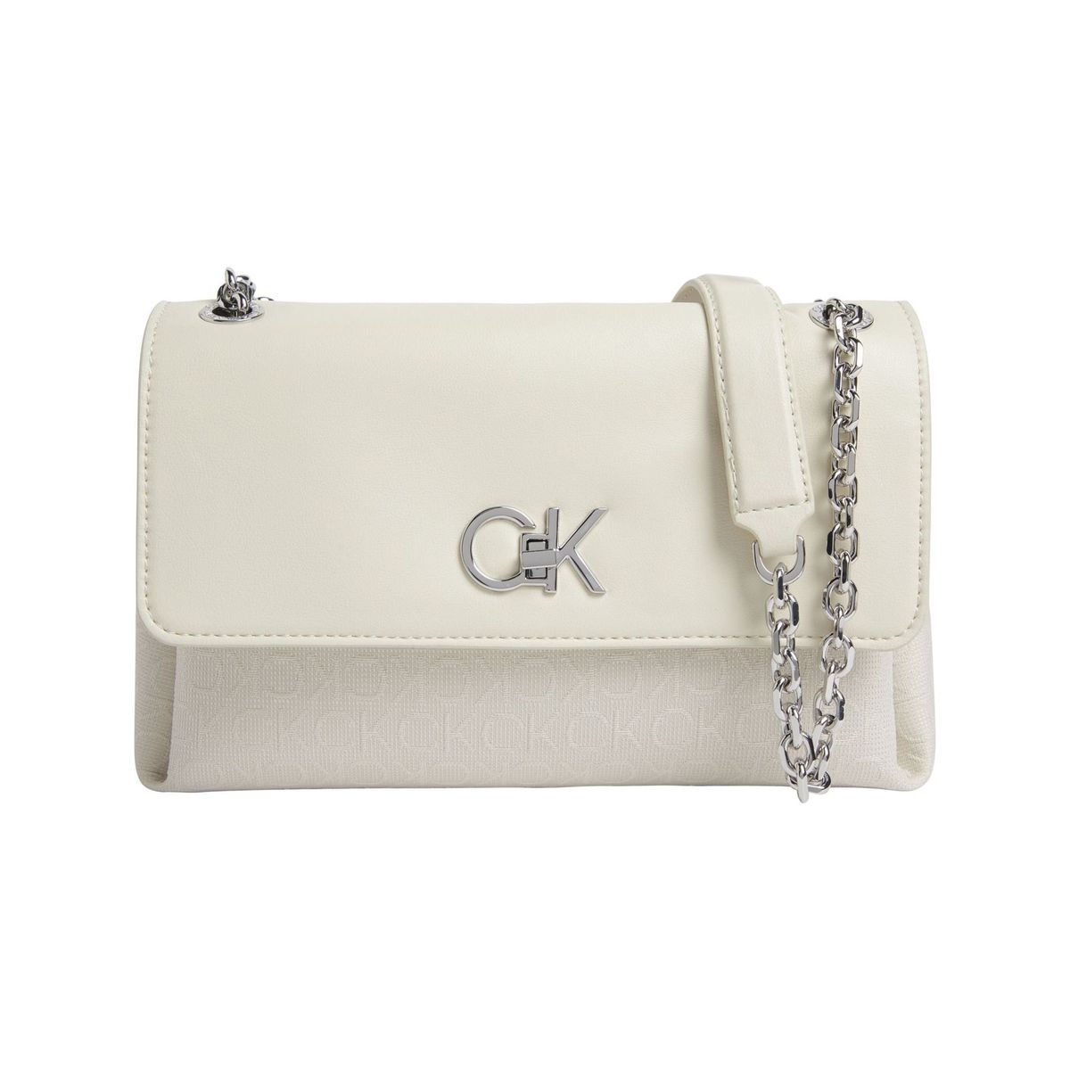 CALVIN KLEIN - Bolso beige de hombro convertible de jacquard con logo Calvin Klein