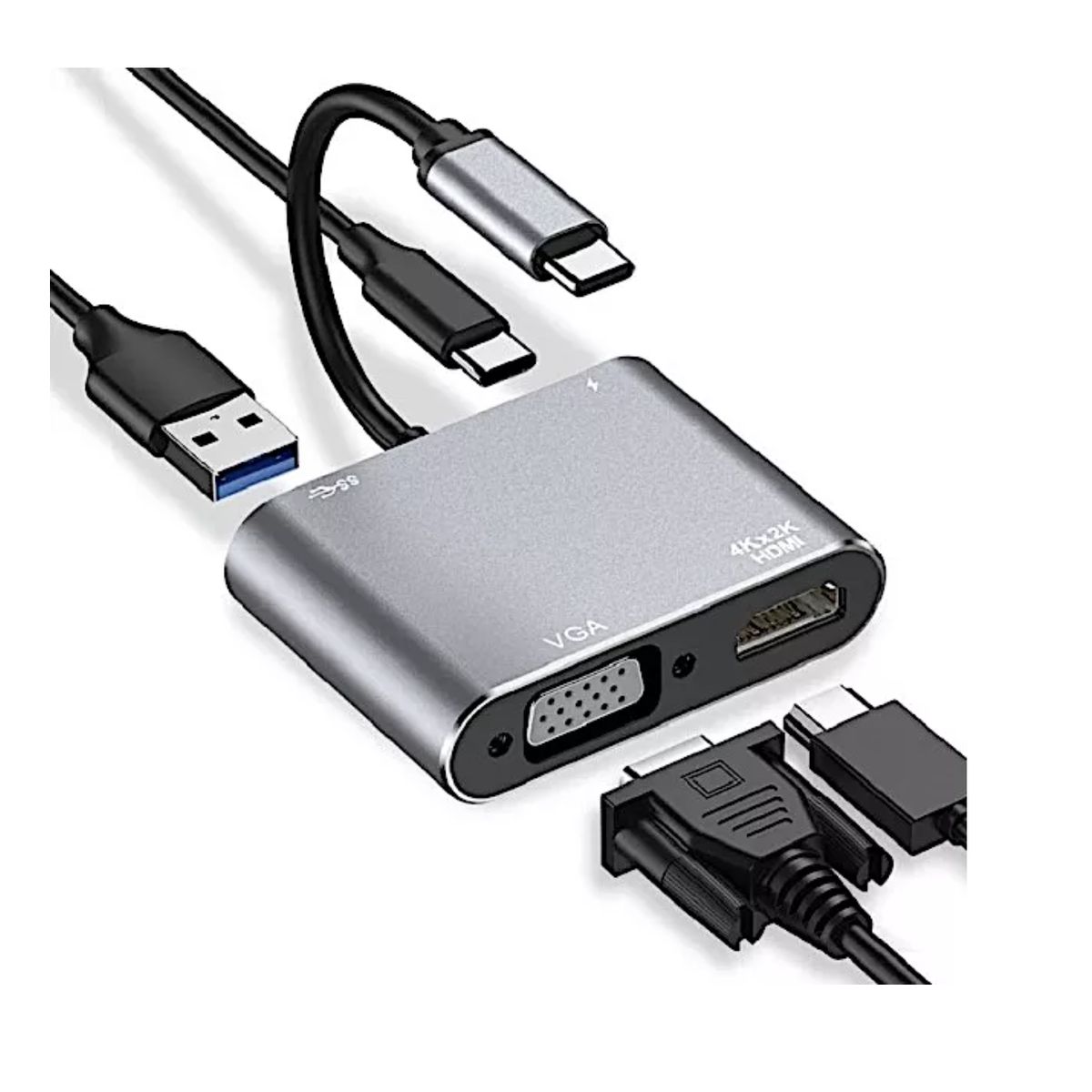 GENERICO - Hub Adaptador Tipo C Usb-c A Hmi Vga Usb 3.0 4 En 1