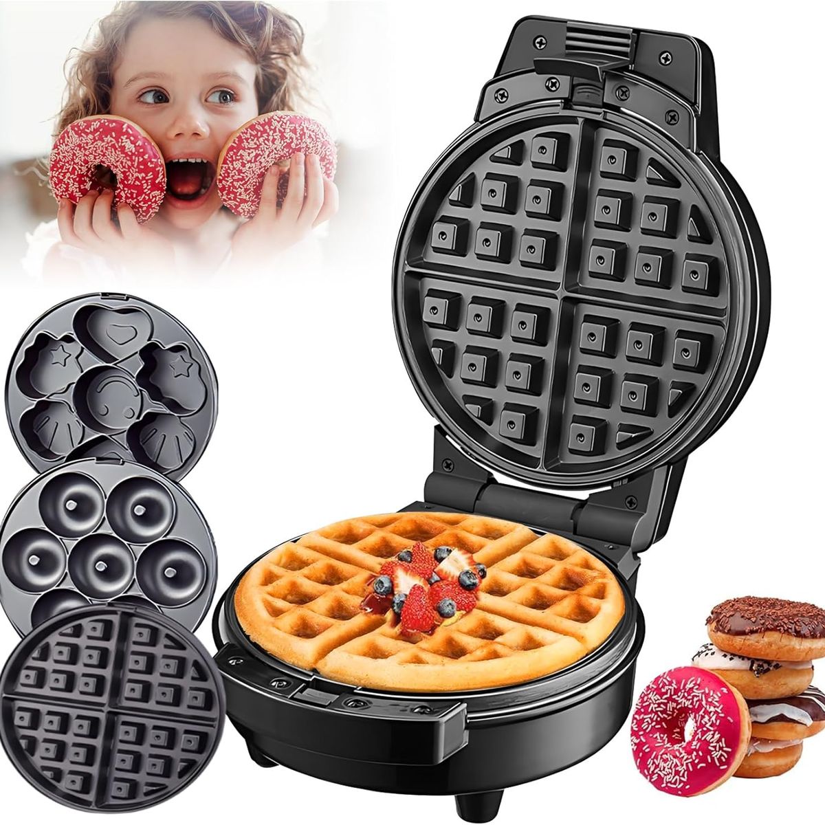 SOKANY - Waflera Eléctrica 3 en 1 Antiadherente para Desayunos Creativos 08006 Sokany