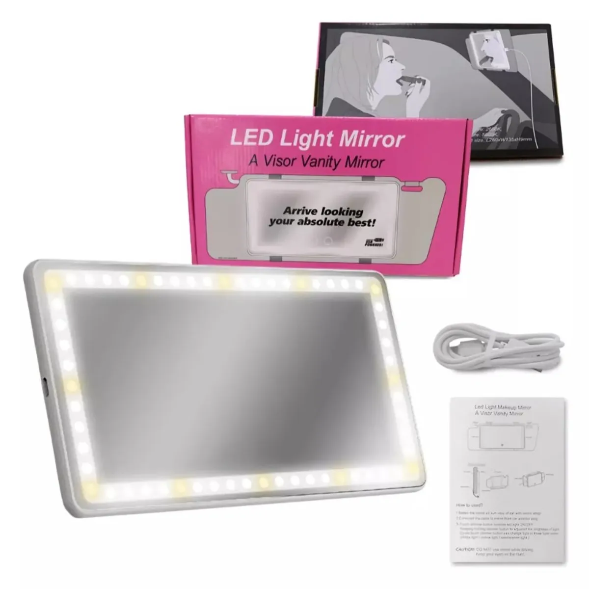 GENERICO - Espejo Carro Luz Led Parasol Recargable Tactil Copiloto