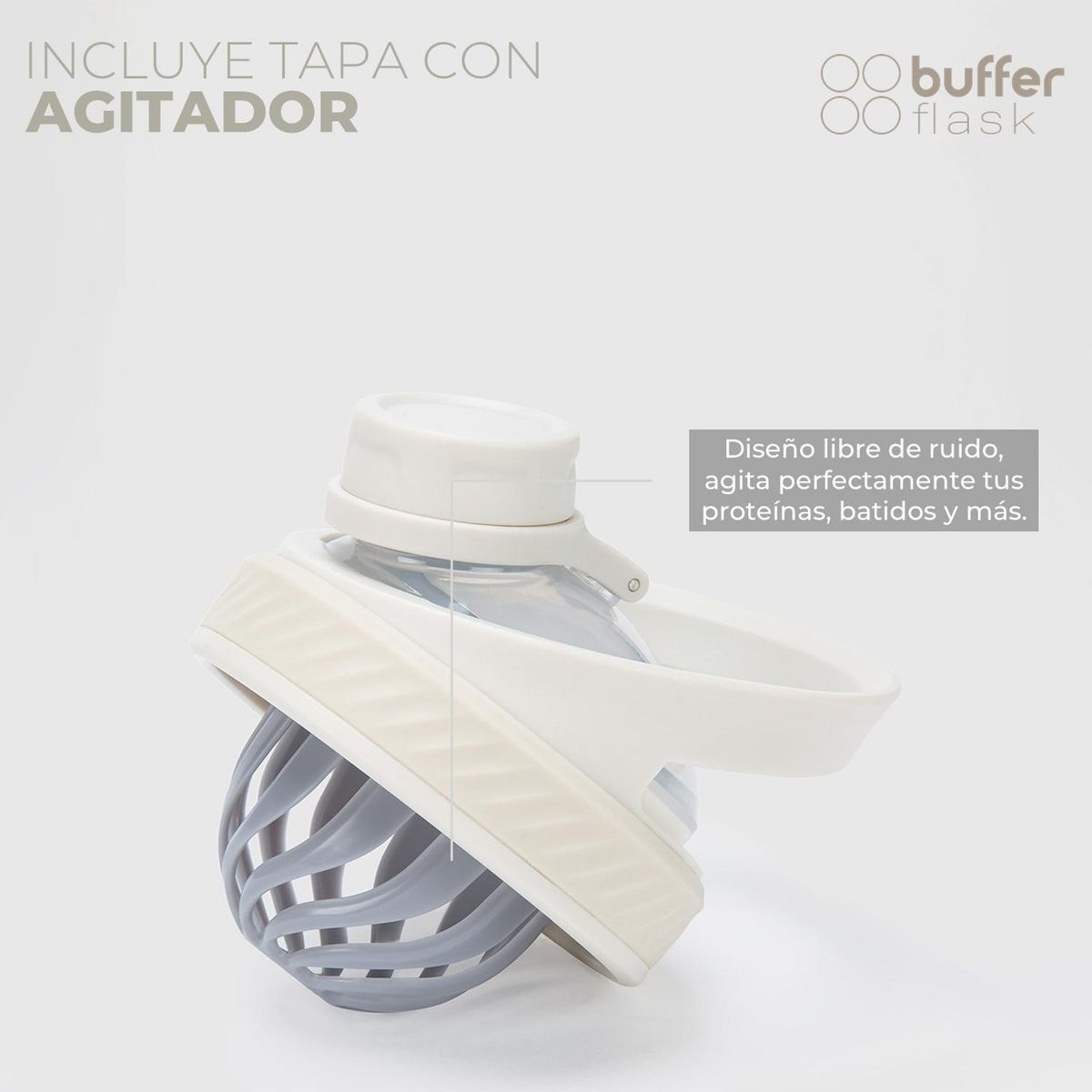 BUFFER FLASK - Termo Shaker Buffer Mezclador Proteina Acero Inoxidable - Crema