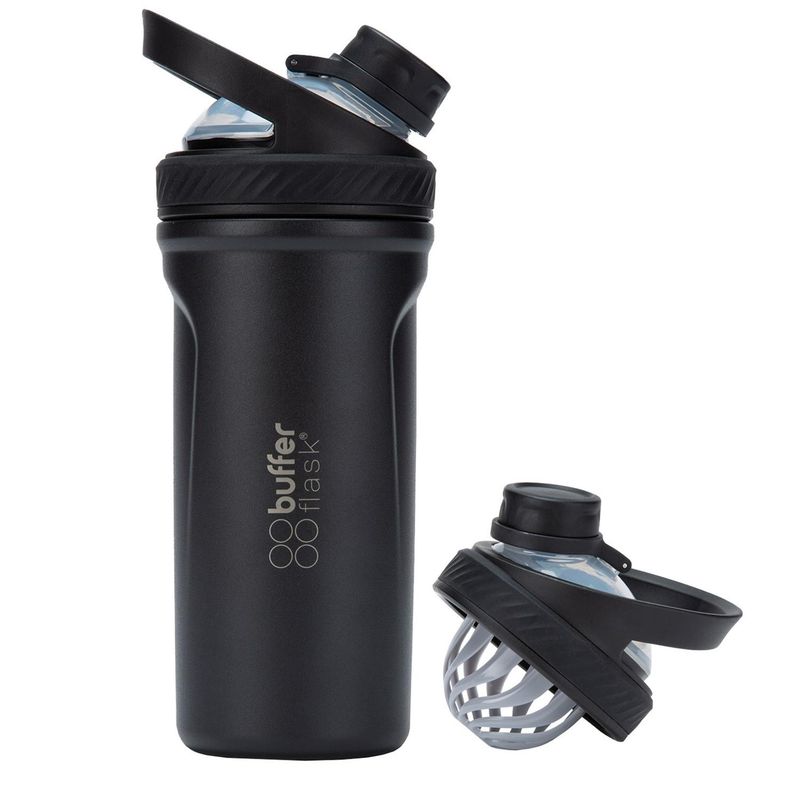 BUFFER FLASK - Termo Shaker Buffer Mezclador Proteina Acero Inoxidable - Negro