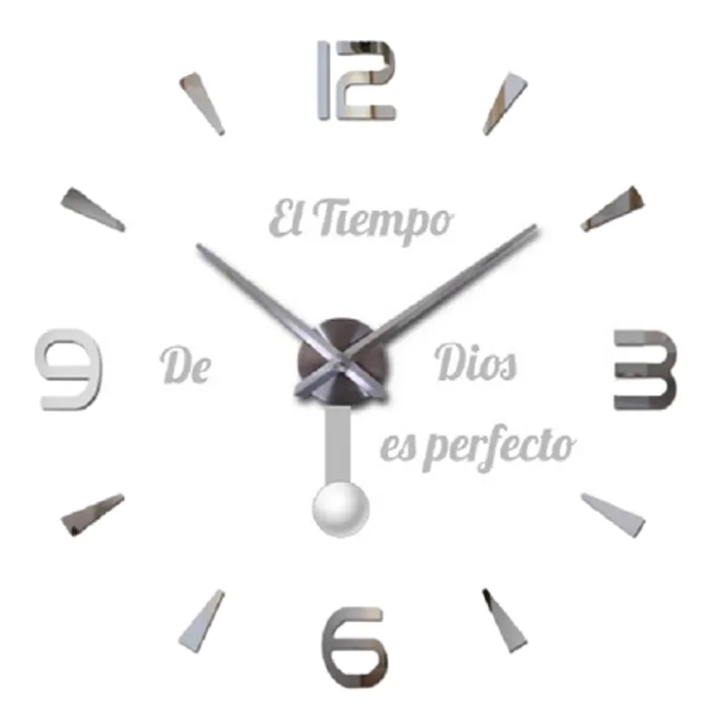 COOL TIME RELOJES - RELOJ 3D GRANDE CON PENDULO + FRASE EN VINILO COLOR PLATEADO