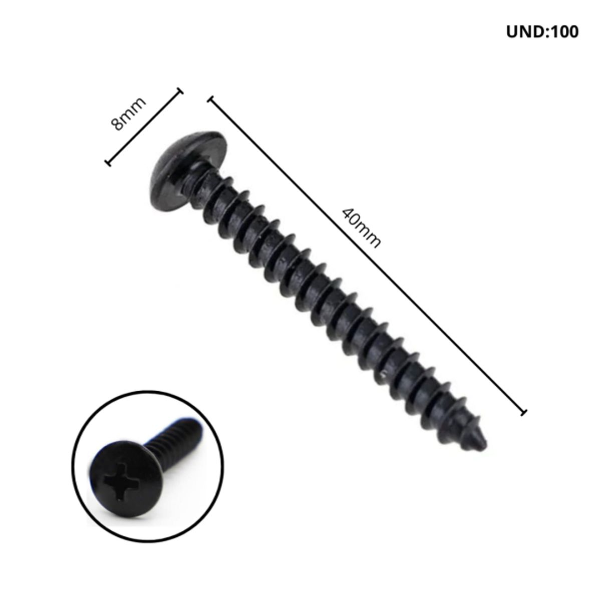 GENERICO - Tornillo Cabeza Redonda 8 x 1.1/2 Und 100 Marca Cato Negro