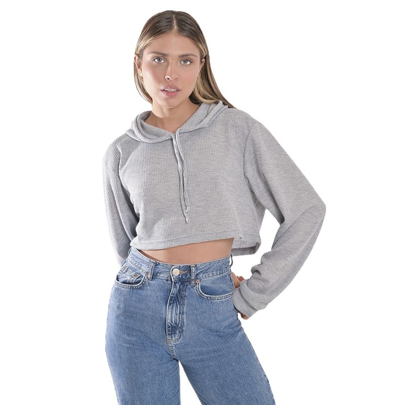 KRUNNER - Buso Hoodie Gris Textura Casual Para Mujer KRUNNER