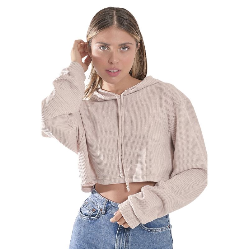 KRUNNER - Buso Hoodie Beige Textura Casual Para Mujer KRUNNER