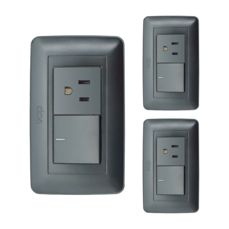 VCP - Interruptor + Toma Negro Vcp Electric Línea Amanecer X 3