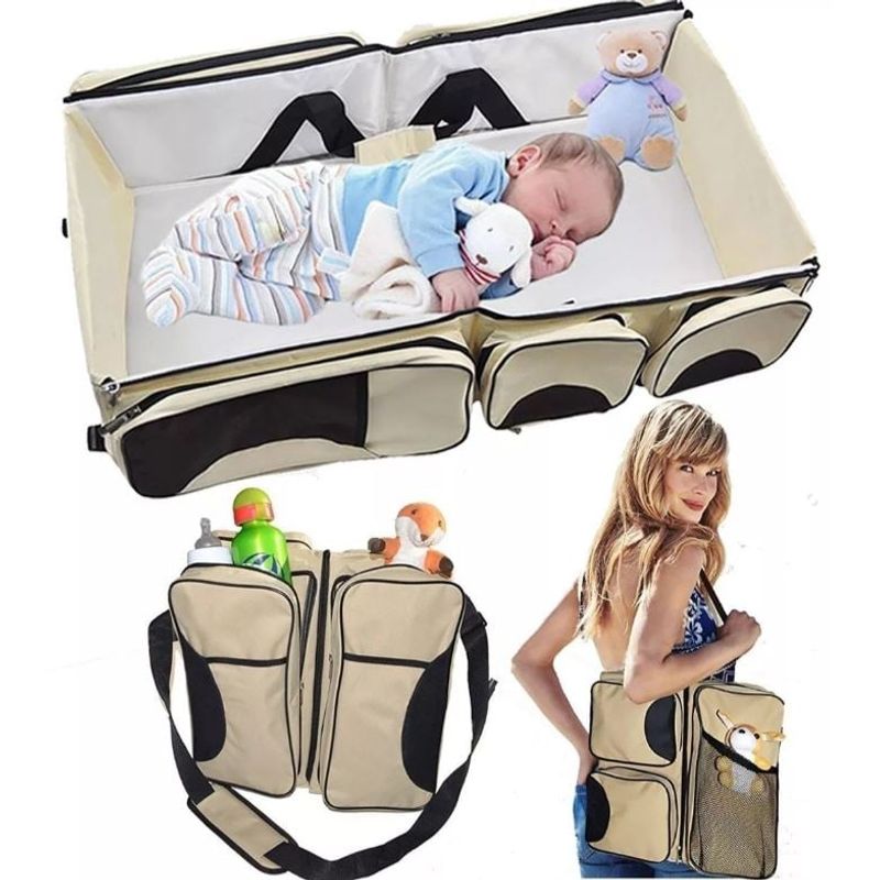 GENERICO - Cuna + Cambiador + Pañalera  Bolso Morral Convertible Bebé