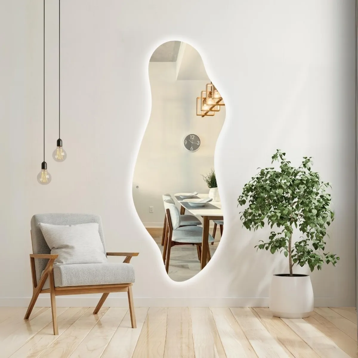 ALIK DISEÑO - Espejo Irregular Cuerpo Entero Con Luz Led Blanca Táctil 60x150 Cm