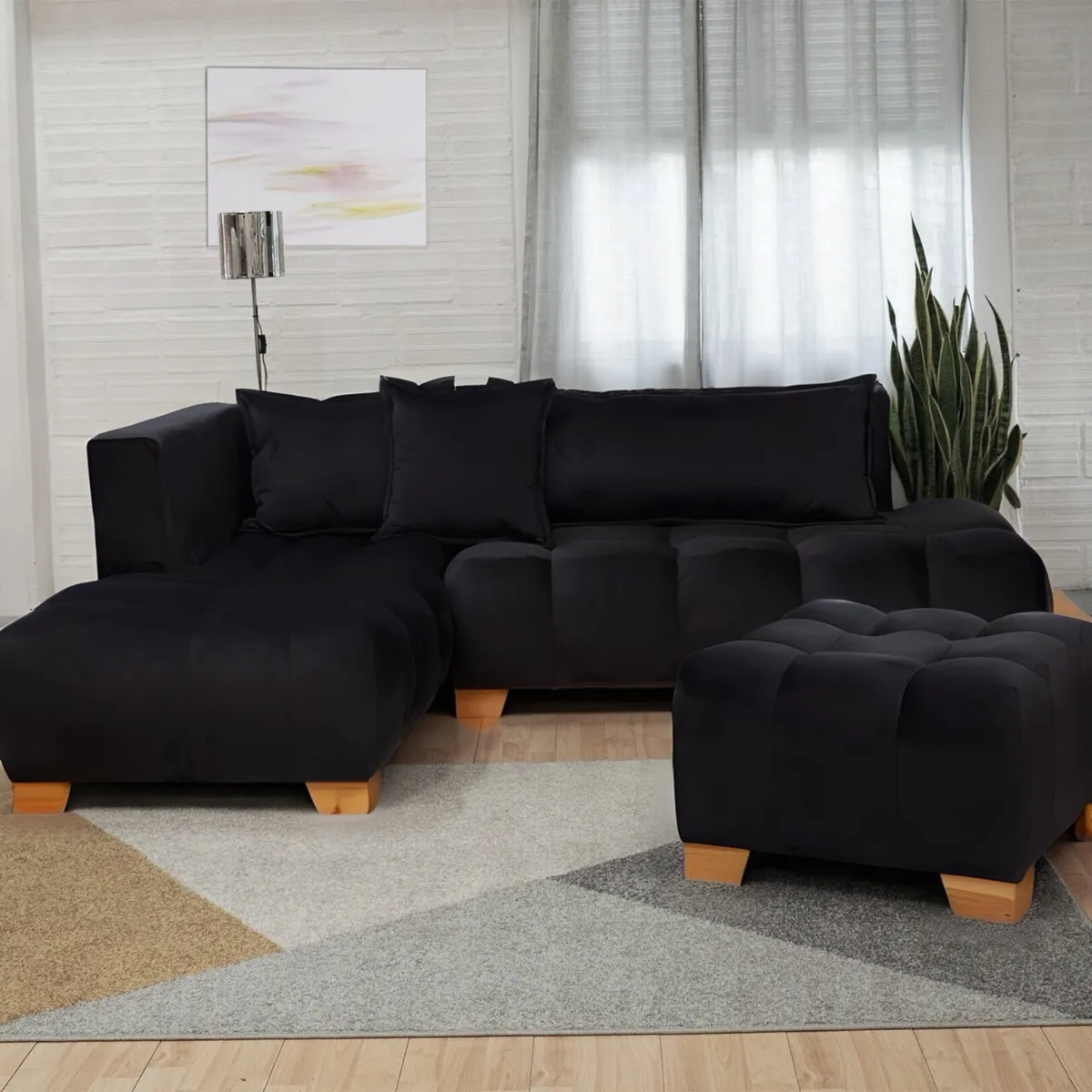 ARMONIA HOME - Sofá Madrid en L Negro 7PTOS