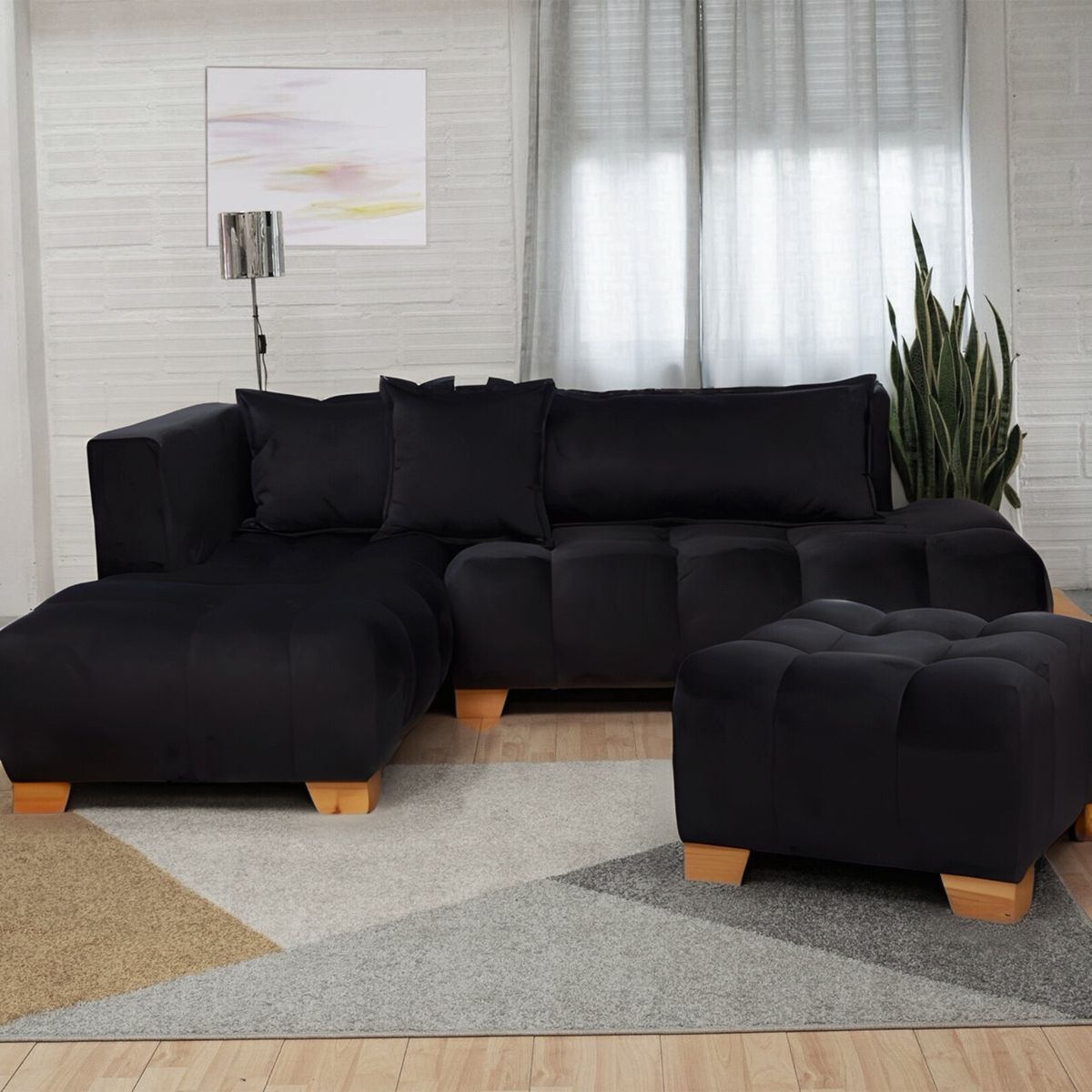 ARMONIA HOME - Sofá Madrid en L Negro 7PTOS