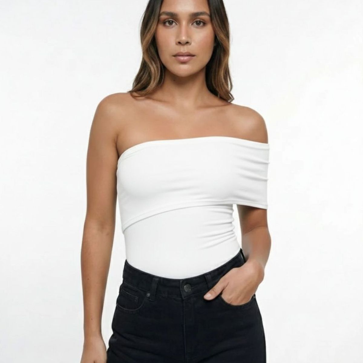 MOLGOA - Body para Mujer Blanco Escote Strapless con Banda - Penelope