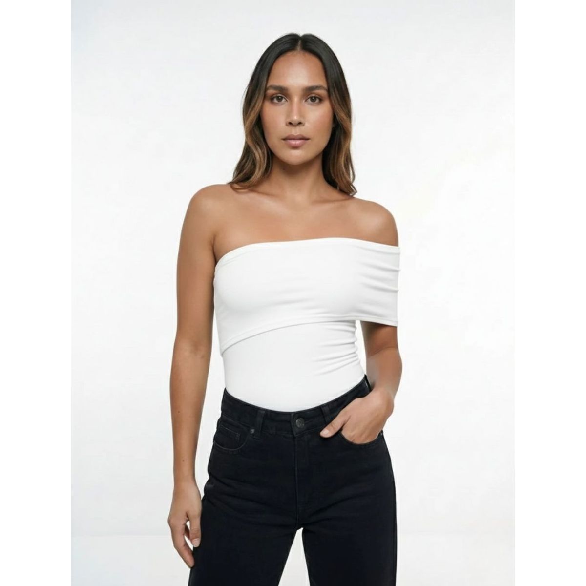 MOLGOA - Body para Mujer Blanco Escote Strapless con Banda - Penelope