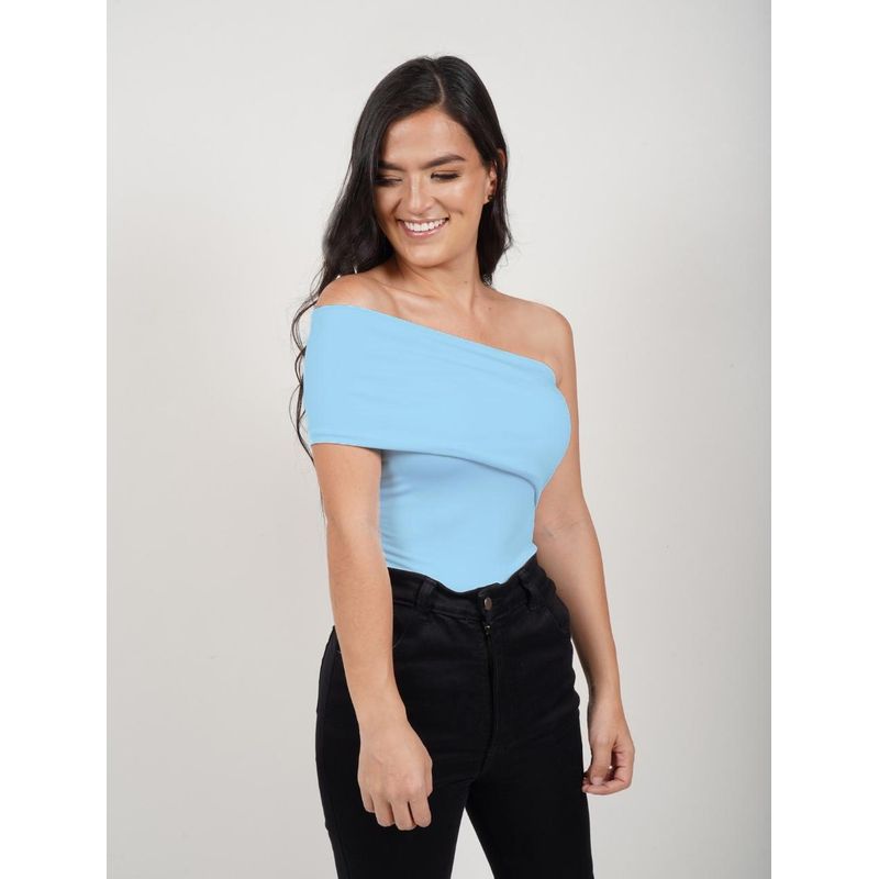 MOLGOA - Body para Mujer Escote Azul bebé Strapless con Banda - Penelope Azul