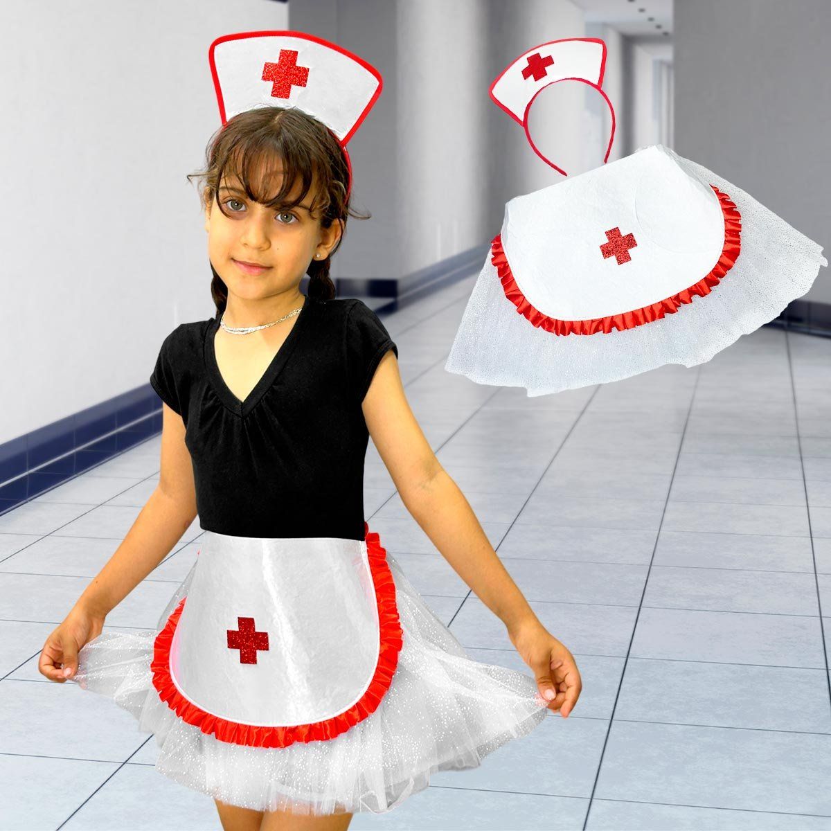COMPRALOENCASA COM - Disfraz Enfermera Infantil Tutú Diadema Halloween OF-1493