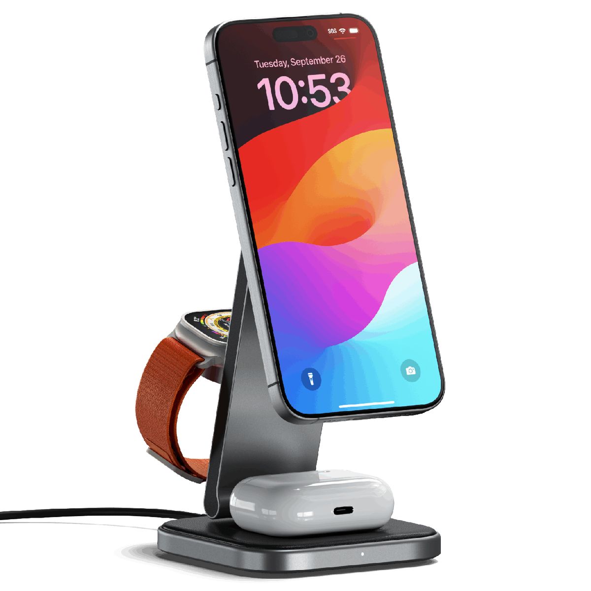  - Satechi Soporte de Carga Inalámbrica Qi2 Plegable 3 en 1