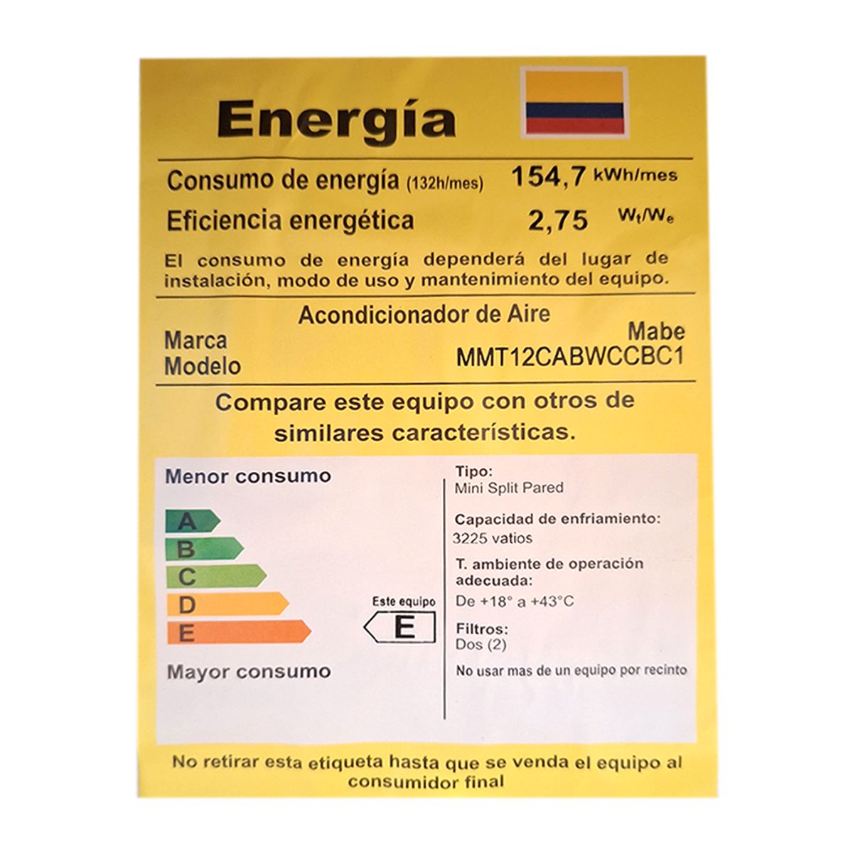 MABE - Aire Acondicionado Convencional 12btu 110v Mabe