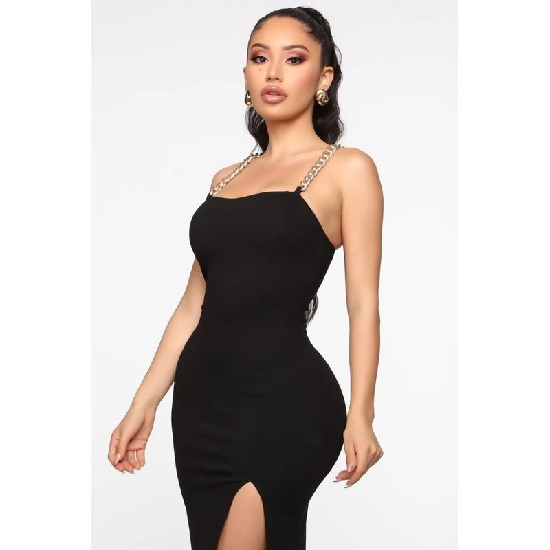 NEGRELI - VESTIDO DE MUJER AJUSTADO CON TIRANTES EN CADENA REF-1071