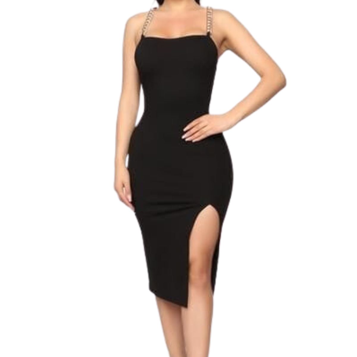 NEGRELI - VESTIDO DE MUJER AJUSTADO CON TIRANTES EN CADENA REF-1071