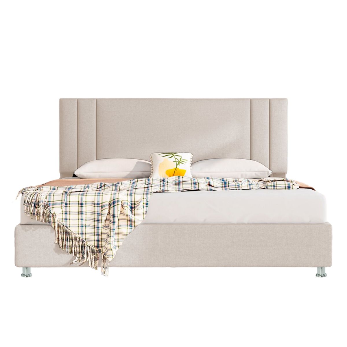 EKONOMODO COLOMBIA - Cama King + Espaldar Lupe Beige + Colchon Flexia Quarzz