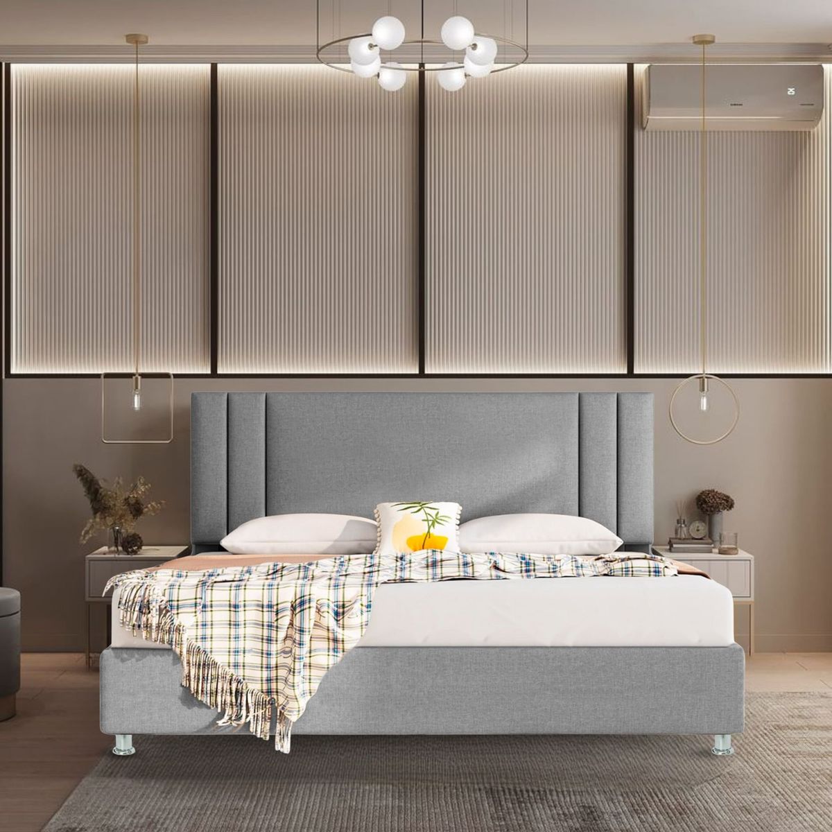 EKONOMODO COLOMBIA - Colchon King + Base Cama + Espaldar En Pino Lupe Gris Plata 200X200