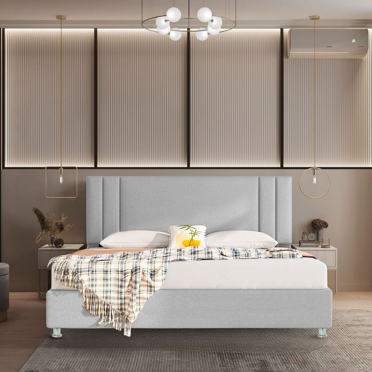 EKONOMODO COLOMBIA - Colchon Queen + Base Cama + Espaldar En Pino Lupe Gris Perla 160X190