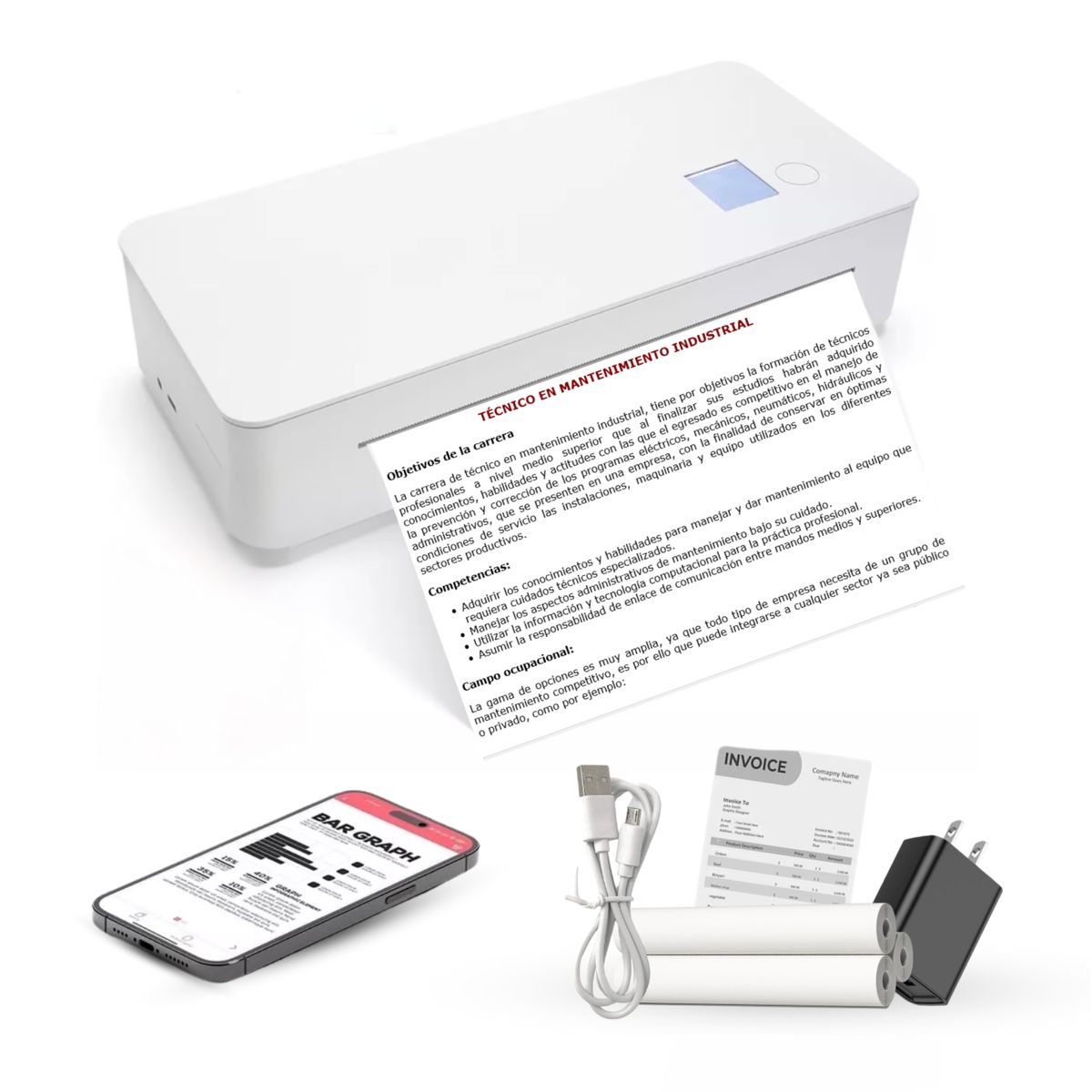 GENERICO - Impresora Térmica inalámbrica Bluetooth portátil A4 Eficaz