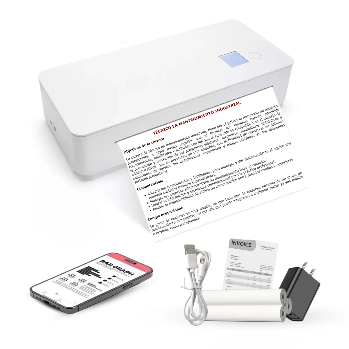 GENERICO - Impresora Térmica inalámbrica Bluetooth portátil A4 Eficaz