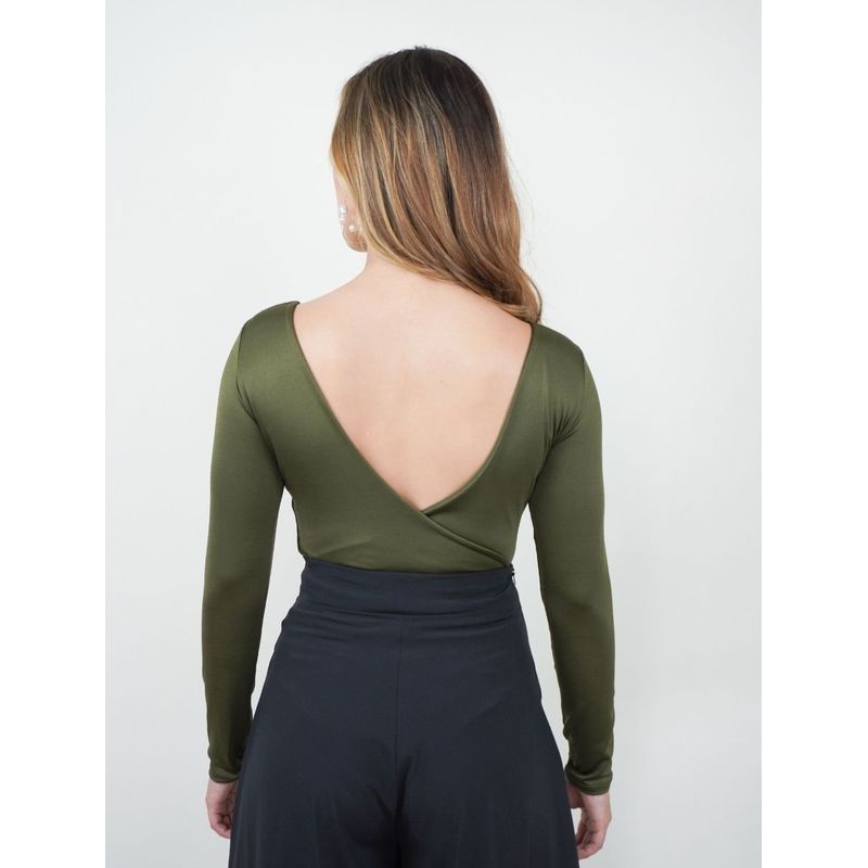 MOLGOA - Body para Mujer Manga Larga Espalda Descubierta - Sorrento Verde