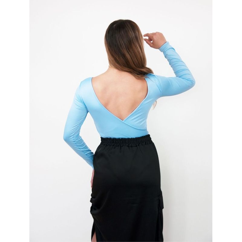 MOLGOA - Body para Mujer Manga Larga Espalda Descubierta - Sorrento Azul bebé