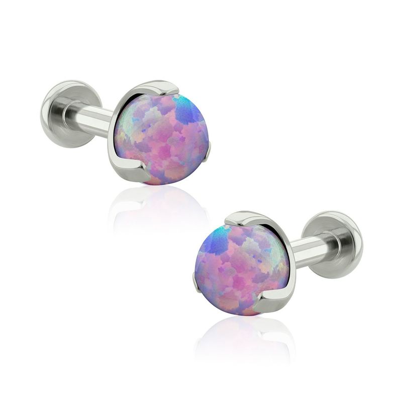 AGHA JEWELRY - Titanio Aretes piercing Prong set Ball Opal para Lóbulo